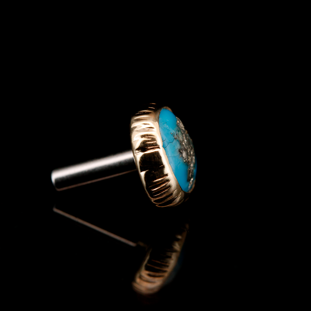 Kingman Turquoise in Yellow Gold Josey- 14ga Threaded end